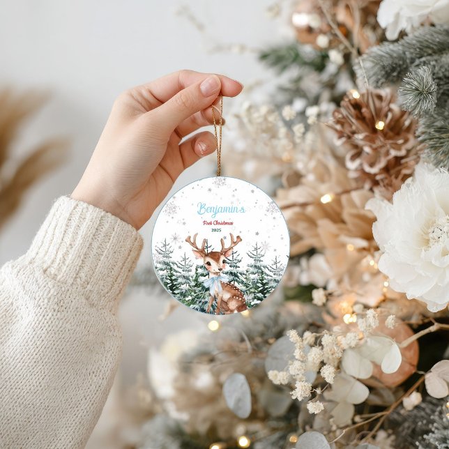 Winter Woodland Animal Baby First birthday  Ceramic Ornament (Creator Uploaded)