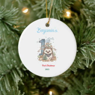 Winter Woodland Animal Baby First birthday Ceramic Ornament