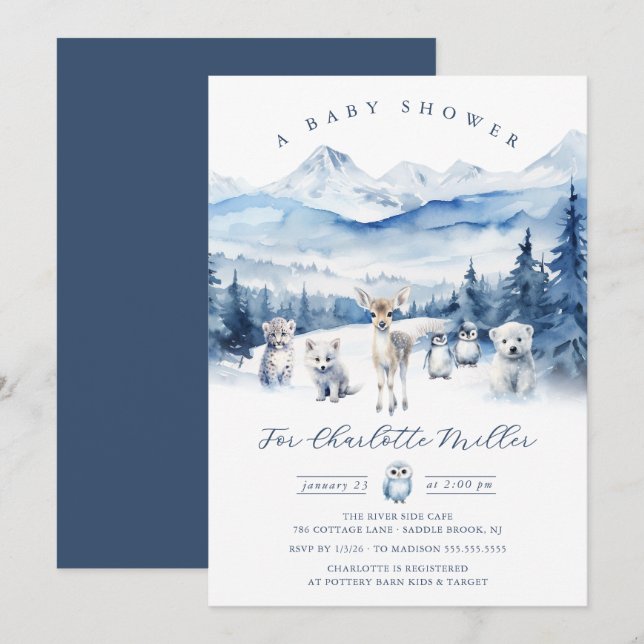 Winter Woodland Animal Baby Shower Invite (Front/Back)