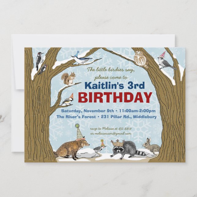 Winter Woodland Animal Party Invitation (Front)