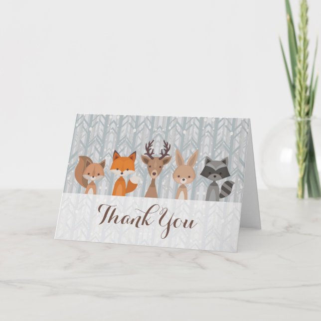 Winter Woodland Animal Thank You Card (Front)