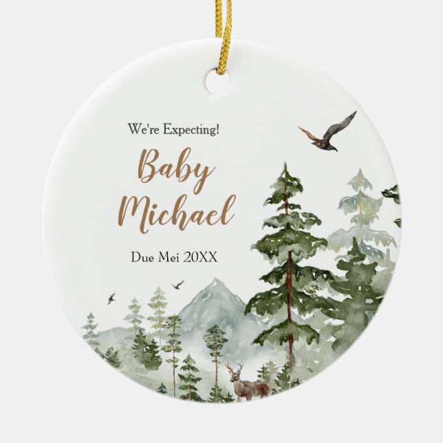 Winter Woodland Animal We're Expecting Parents Ceramic Ornament (Front)