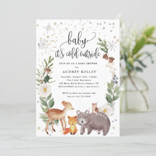 Winter Woodland Animals Baby It's Cold Shower Invitation