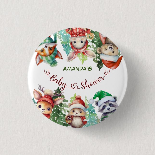 Winter Woodland Animals Baby Shower  1 Inch Round Button (Front)