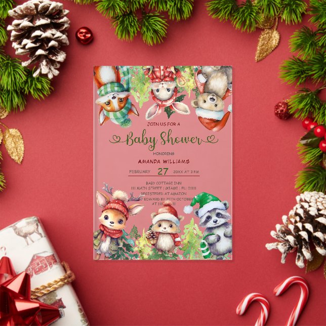 Winter Woodland Animals Baby Shower Acrylic Invitations (Insitu (Holiday))
