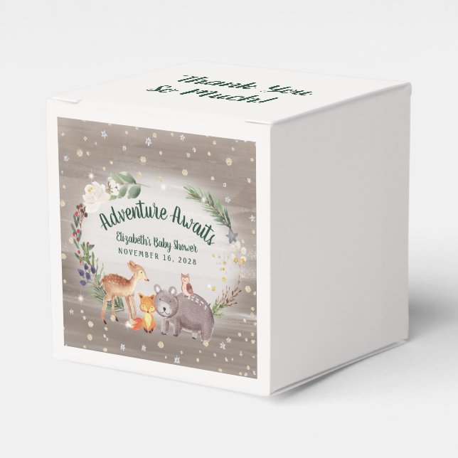 Winter Woodland Animals Baby Shower Favor Box (Front Side)