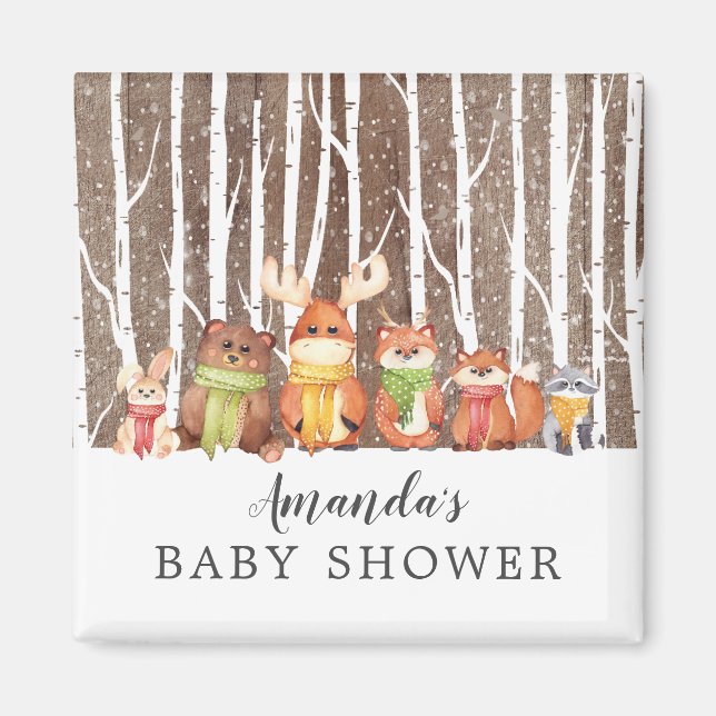 Winter Woodland Animals Baby Shower Favour  Magnet (Front)