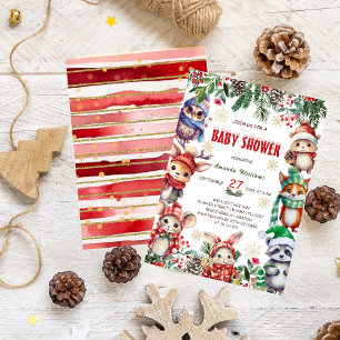Winter Woodland Animals Baby Shower Invitation