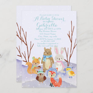 Winter Woodland Animals Baby Shower Invitation