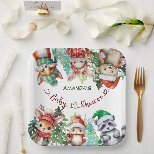 Winter Woodland Animals Baby Shower  Paper Plate (Wedding)