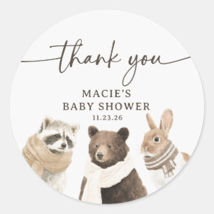 Winter Woodland Animals Baby Shower Thank You Classic Round Sticker
