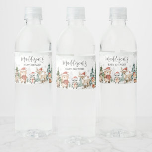 Winter Woodland Animals Baby Shower Water Bottle Label