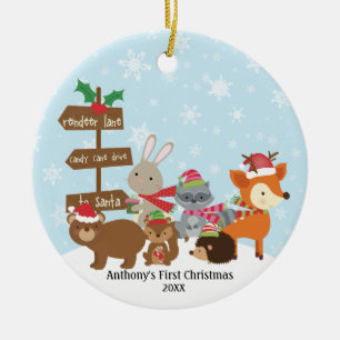 Winter Woodland Animals Baby's First Christmas Ceramic Ornament