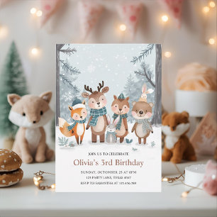Winter Woodland Animals Birthday Invitation