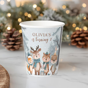 Winter Woodland Animals Birthday Paper Cups