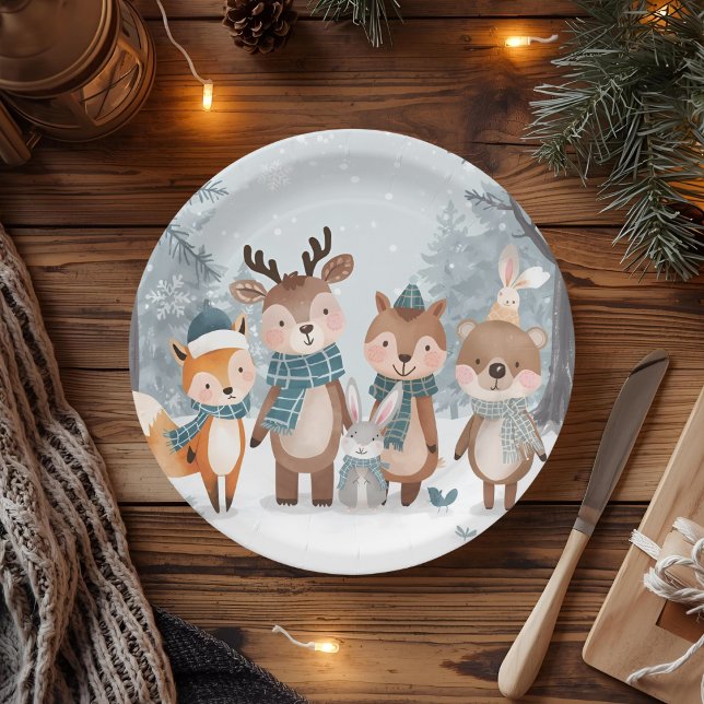 Winter Woodland Animals Birthday Party Paper Plate (Creator Uploaded)