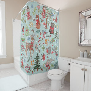 Winter Woodland Animals Blue Snow Forest Pattern