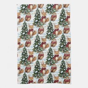 Winter Woodland Animals Christmas Pattern Kitchen Towel