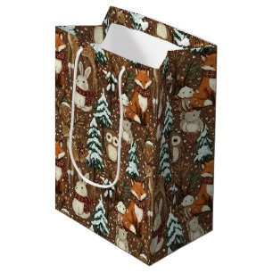 Winter Woodland Animals Christmas Pattern Medium Gift Bag