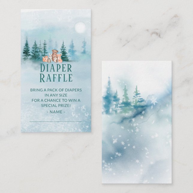 Winter Woodland Animals Diaper Raffle Card (Front/Back)