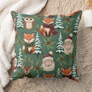 Winter Woodland Animals Festive Charm Throw Pillow