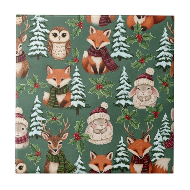 Winter Woodland Animals Festive Charm Tile (Front)