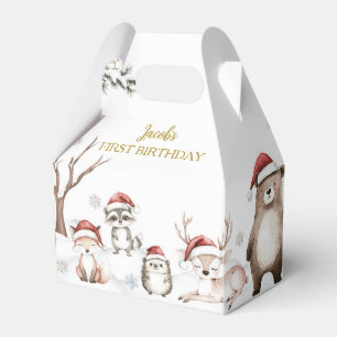 Winter Woodland Animals First Birthday Thank You Favor Box