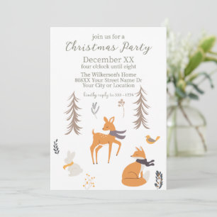Winter Woodland Animals Folk Art Christmas Invitation