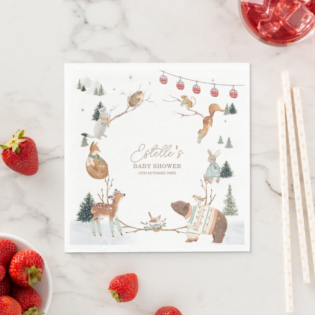 Winter Woodland Animals Forest Baby Shower Napkin (Insitu)