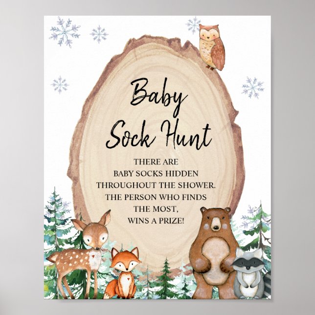 Winter Woodland Animals Forest Baby Sock Hunt Game Poster (Front)
