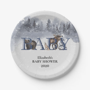 Winter Woodland Animals Holiday Bear Moose Paper Plate