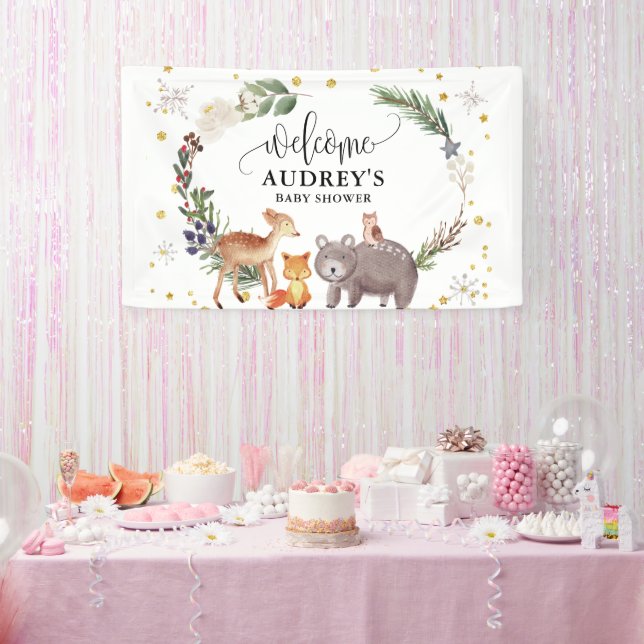Winter Woodland Animals Landscape Welcome Banner (Party)