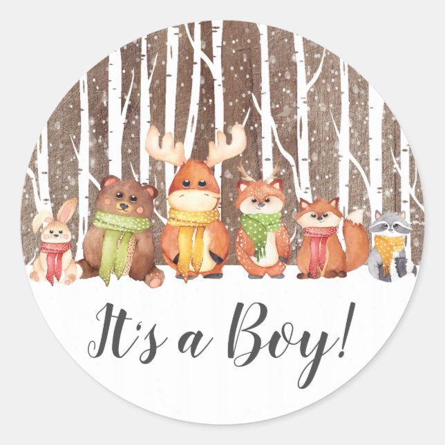 Winter Woodland Animals Neutral Favour Sticker (Front)