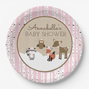 Winter Woodland Animals Plate   Pink