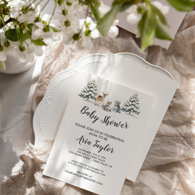 Winter Woodland Animals|White Baby Shower  Invitation (Creator Uploaded)