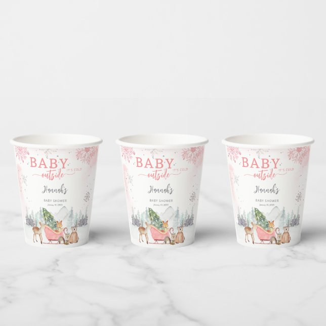 Winter Woodland Baby It's Cold Outside Baby Shower Paper Cups (Multi)