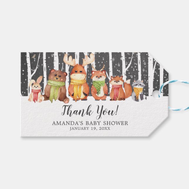 Winter Woodland Baby Shower Favour Gift Tag (Front (Horizontal))