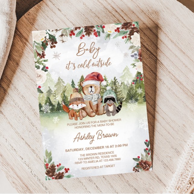 Winter Woodland Baby Shower  Invitation (Winter Forest Baby Shower Invitation)