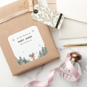 Winter Woodland Baby Shower Library Square Sticker