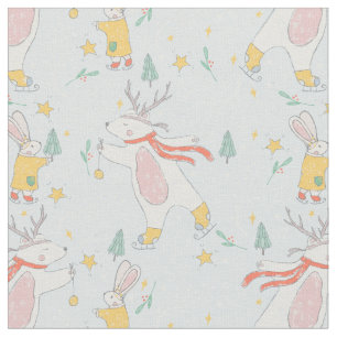 Winter Woodland Bear Bunny Pattern Fabric