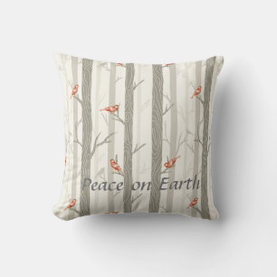 Winter Woodland Bird, Peace on Earth Holiday Throw Pillow