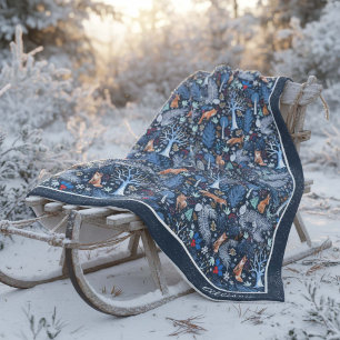 Winter Woodland Blue/Gold ID785 Fleece Blanket