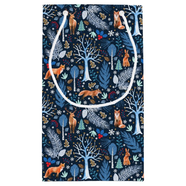 Winter Woodland Blue/Gold ID785 Small Gift Bag (Back)