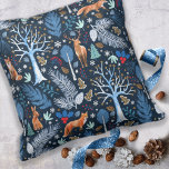 Winter Woodland Blue/Gold ID785 Throw Pillow<br><div class="desc">This original throw pillow pattern features an eye-catching colour palette in shades of blue and gold. The sophisticated charm of this design is not just for kids or Christmas; the winter wonderland of animals and foliage gives this pattern a modern, contemporary vibe. Watercolor graphics include deer, fox and rabbit surrounded...</div>