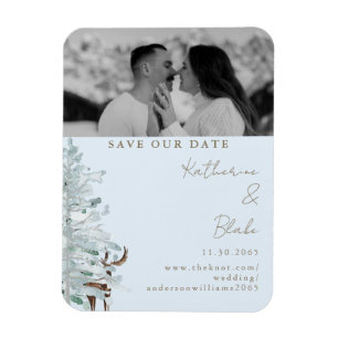 Winter Woodland Blue Wedding Photo Save our Date Magnet