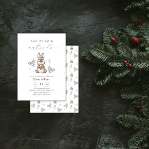 Winter Woodland Bunny Ice Skate Baby Shower Invitation