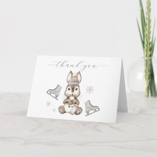 Winter Woodland Bunny Ice Skate Baby Shower  Thank You Card