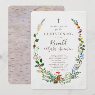 Winter Woodland Christening invitation