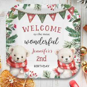 Winter Woodland Christmas 2nd Birthday Paper  Plate