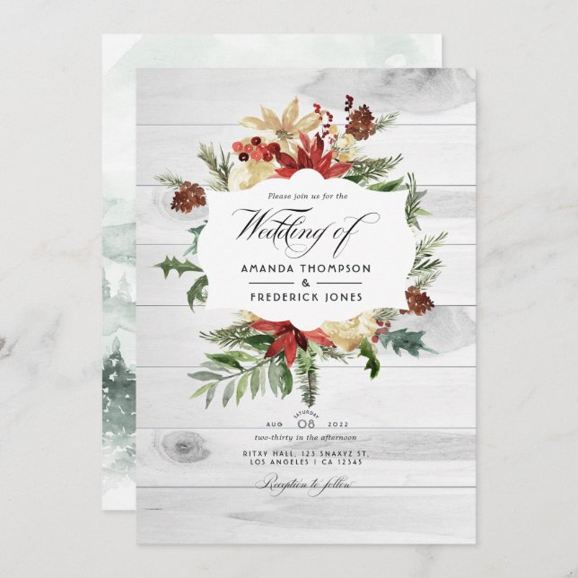 Winter Woodland Christmas Rustic QR Code Wedding Invitation (Front/Back)